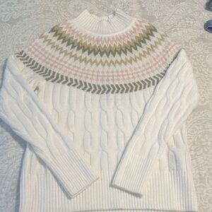 Style & Co. White Sweater with Pink and Green Patterns